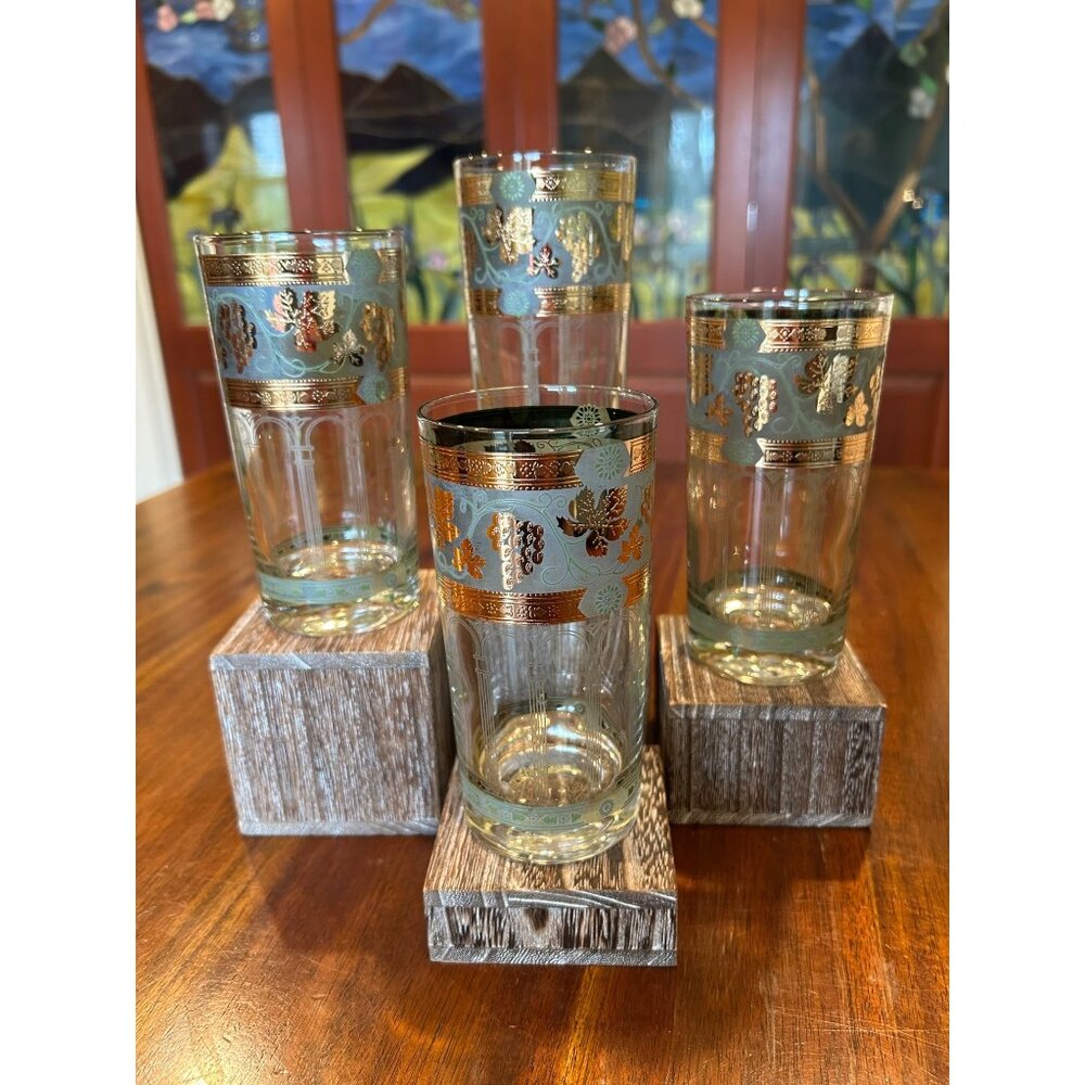 Vintage Mid Century Cera Golden Grape Glass Tumblers.